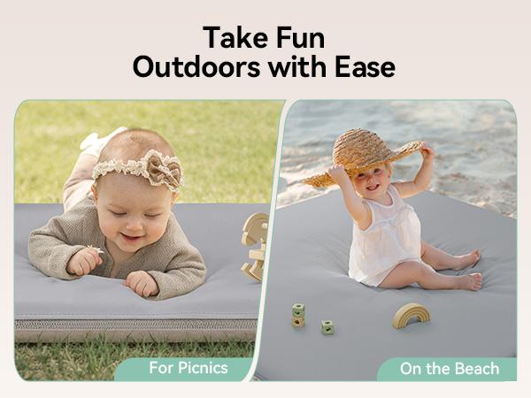 BIOBY Baby Vegan Leather Play Mat, 50"x 50", For Floor Mat Playpen Mat, Thickened High-Density Foam Playmats for Babies and Toddlers - Extra Soft and Resilient, Easy to Wipe Clean, Grey