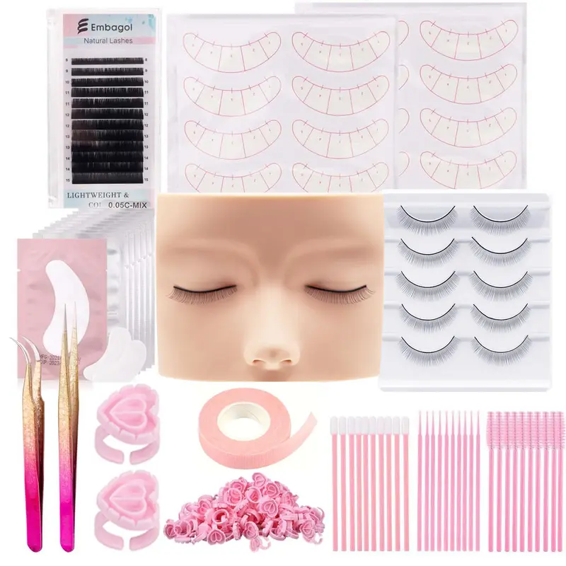 Eyelash Extension Practice Kit, Lightweight 58pcs/set Beginner's Practice False Eyelash & Tool Accessories, False Eyelash Extension Practice Set