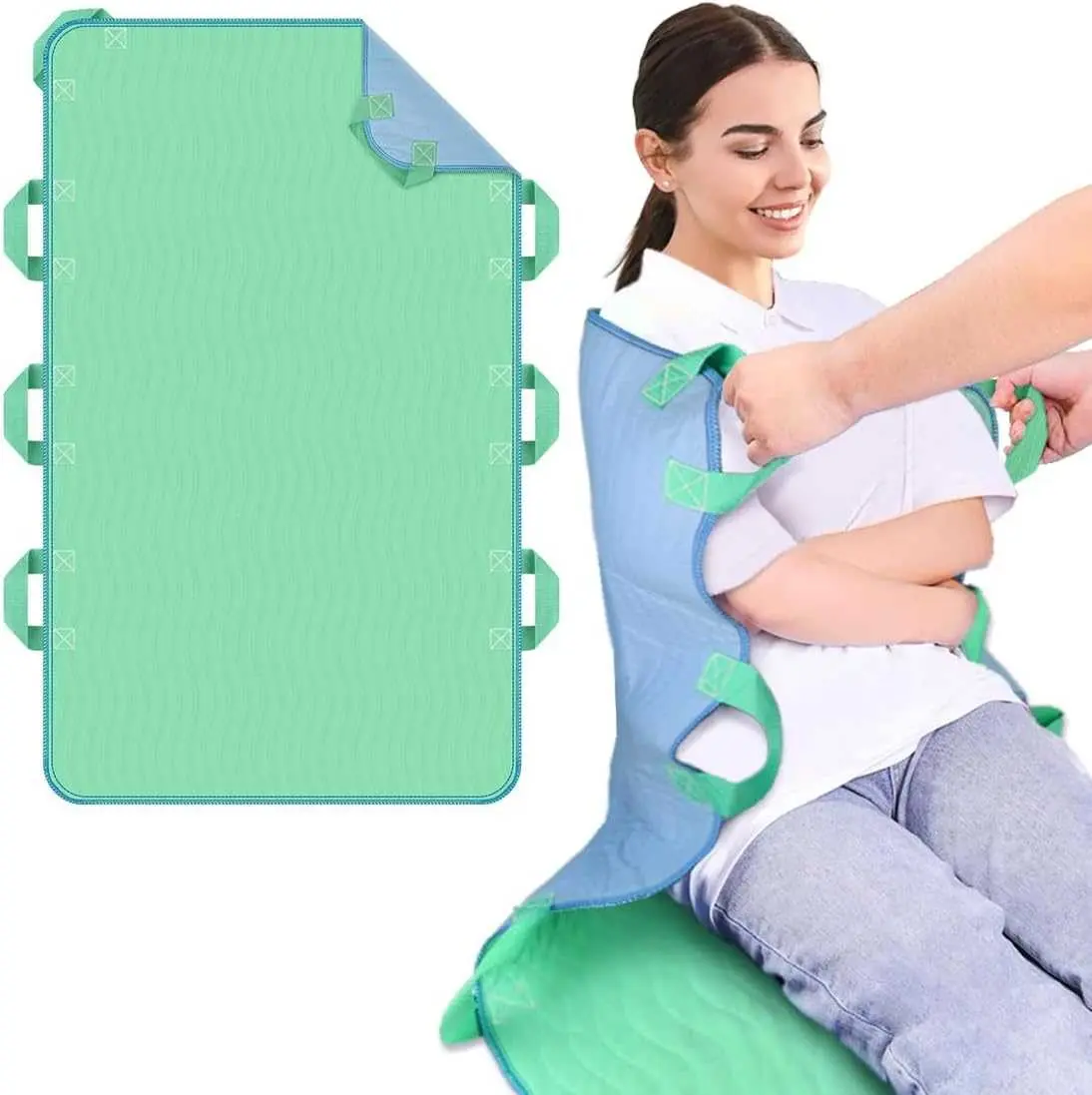 i COVER 34"x52" Positioning Bed Pad with Reinforced Handles, 2 Pack Waterproof & Reusable Incontinence Pads for Turning, Lifting and Reposit DL260808K01