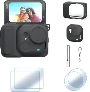 aMagisn Silicone Case & Screen Protector Kit for Insta360 GO Ultra, Shockproof Protective Cover with Lens Cap + 2 Pack Tempered Glass, Anti-Scratch Full Protection Camera Accessories