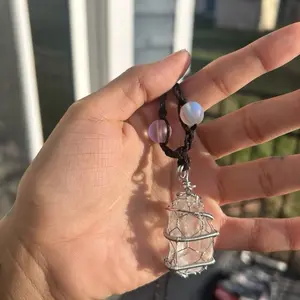 Silver copper wire wrapped clear quartz