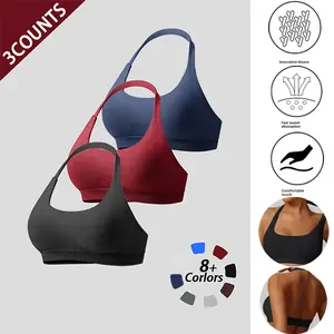 Women's Seamless Backless Sports Bra for Outdoor Cycling & Gym Workouts Comfortable Supportive Design 3Counts