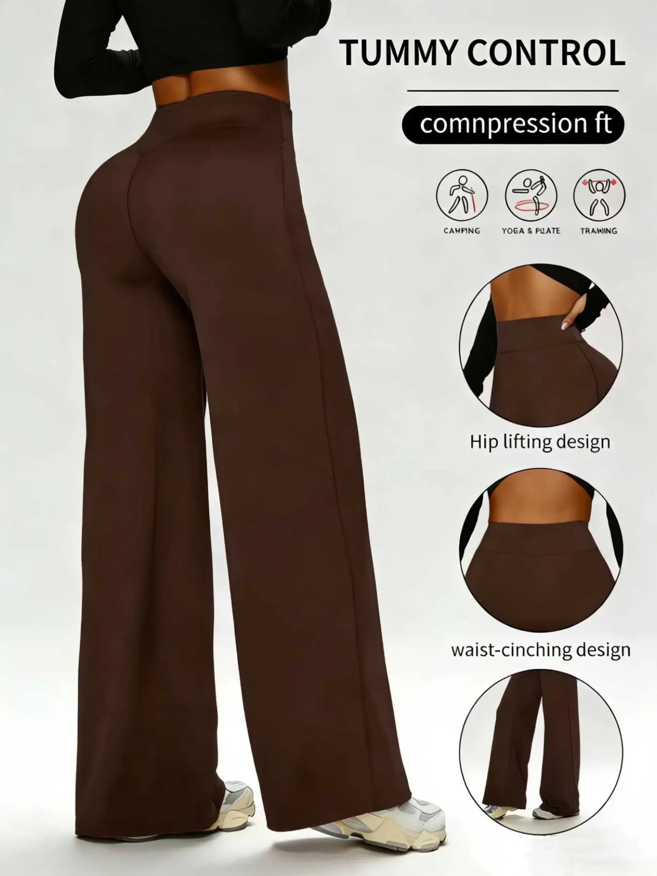 Women's High Waisted Elastic Straight Leg Wide Leg Pants, Peach Hip Gym Yoga Pants, High Stretch Fitness Pants, Athleisure Fitness Bottoms, Breathable And Quick Drying, Moisture Wicking, Made Of Polyester And Elastane Material