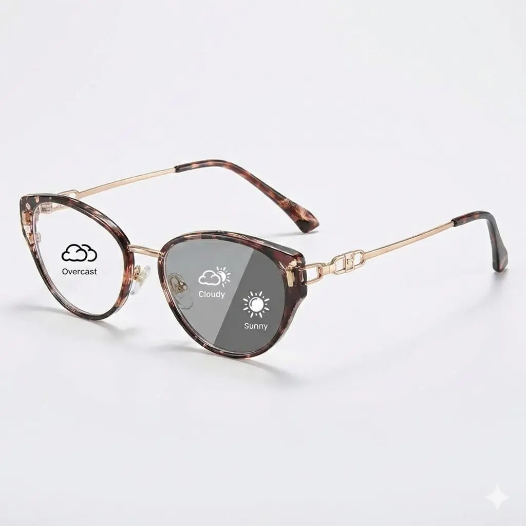 Lyrasses 2.0 Cat Eye Glasses Women Tortoiseshell Photochromic Sunglasses Anti Blue Light UV400 Ultra Light Fashion Eyewear Work Daily Party Christmas Gift