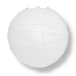 8" White Round Paper Lantern, Crisscross Ribbing, Chinese Hanging Wedding & Party Decoration