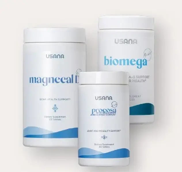 USANA Get Up + Go Bundle | Procosa MagneCal D BiOmega Omega 3 Bone Joint Heart Health Support Muscle Function Cartilage Mobility Calcium Magnesium Vitamin D Fish Oil Immune System Support Energy Metabolism Active Lifestyle Nutrition Pack