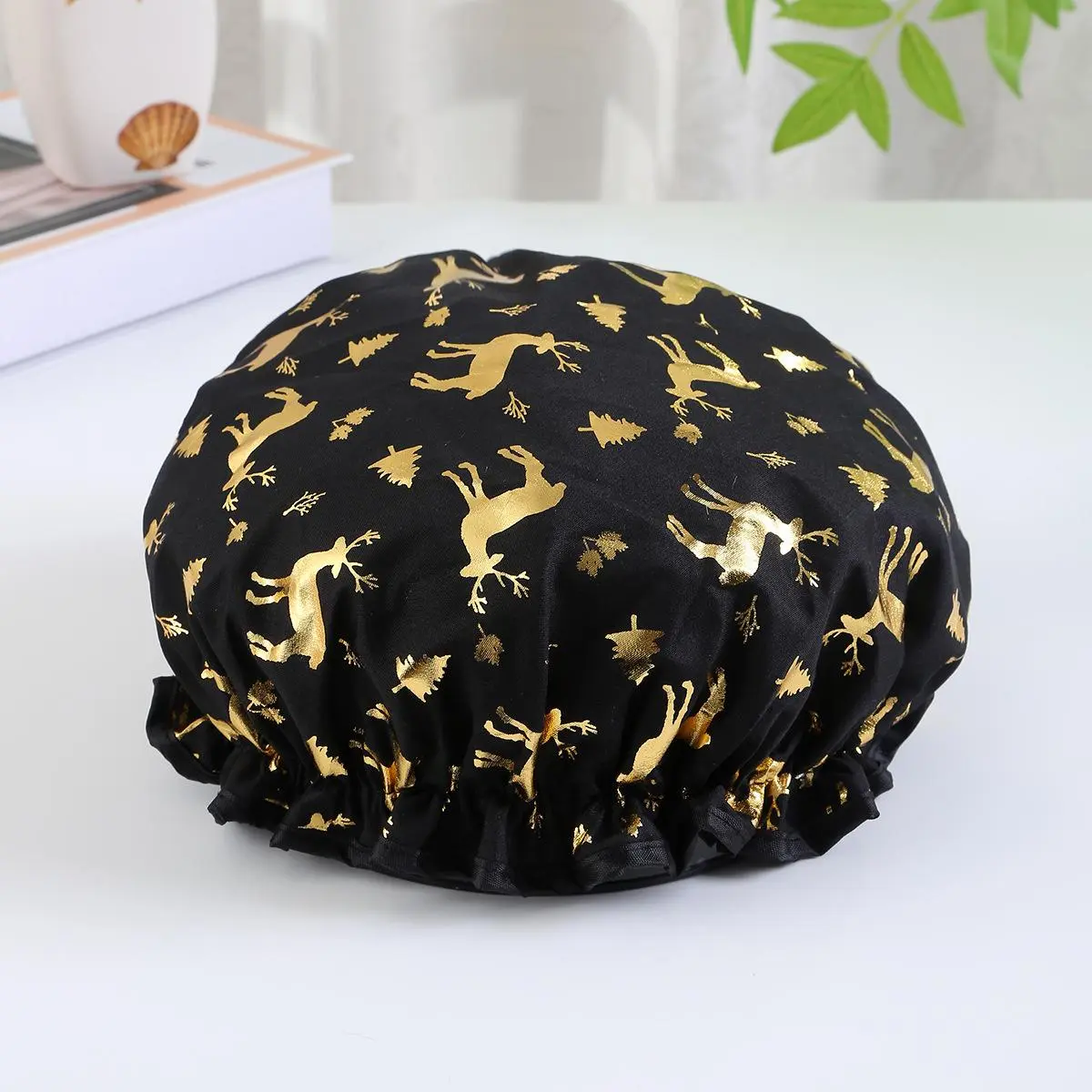 Waterproof Shower Cap, 1 Count/4 Counts Cute Deer Pattern Double Layer Elastic Bathing Bonnet, Hair Care Cap, Bathroom Supplies for Women & Girls