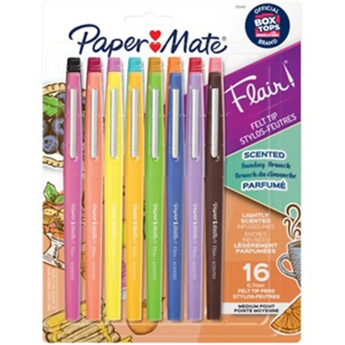 Flair Felt Tip Pens - Newell Brands Paper Mate 16-Count Assorted Color Pack with Pocket Clip, Quick-Drying, Stain-Resistant, Bleed-Proof for Office Stationery & Writing Tools, Multicolor Pens