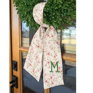 Monogrammed Cherry Blossom Wreath Sash For Front Door Decor Personalised Spring Porch Accessory
