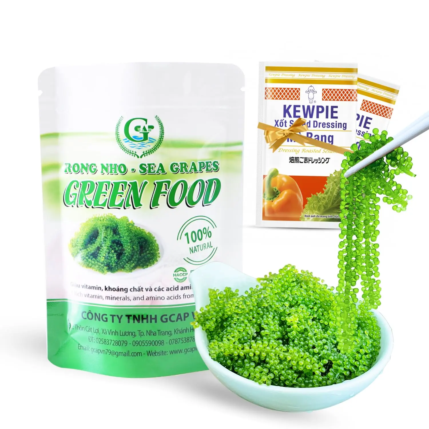 GCAP Salted Sea Grapes Umibudo Green Caviar Lato Seaweed Snack, Fresh Ocean Seaweed Delicacy, Ready to Eat, 3.53 oz (100g)