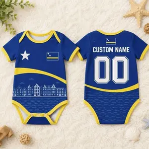 Personalized Curacao Baby Bodysuit, Custom Name Number Onesie, Curacao Flag Romper, Infant Clothes, Baby Shower Gift G6G 4I5