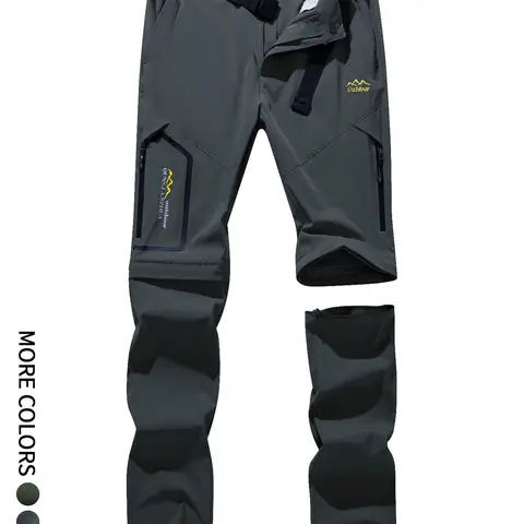 Men's Zipper Design Pocket Waterproof & Windproof Outdoor Pants, Regular Fit Casual Detachable Leg Comfy Trousers for Outdoor Activities, Men's Bottoms for All Seasons