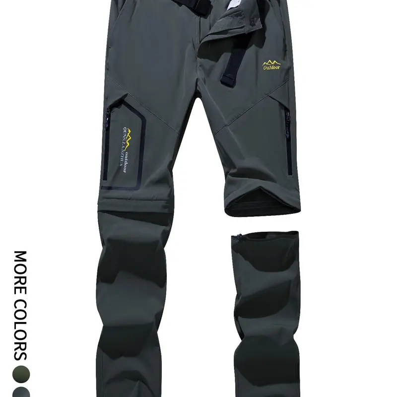 Men's Zipper Design Pocket Waterproof & Windproof Outdoor Pants, Regular Fit Casual Detachable Leg Comfy Trousers for Outdoor Activities, Men's Bottoms for All Seasons