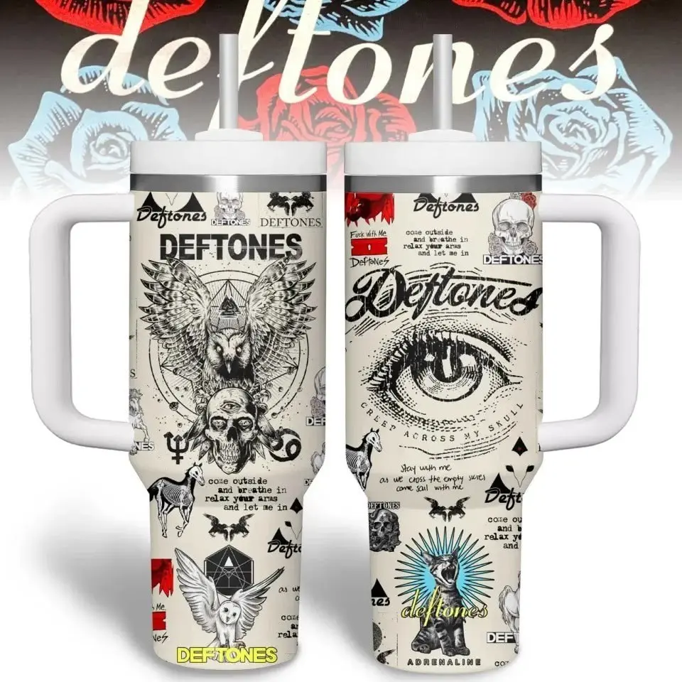 Deftones 40oz Tumbler - Vintage Graphic Stainless Steel Tumbler Deftones Band Merch Retro Music Travel Mug Concert Gift for Deftones Lovers