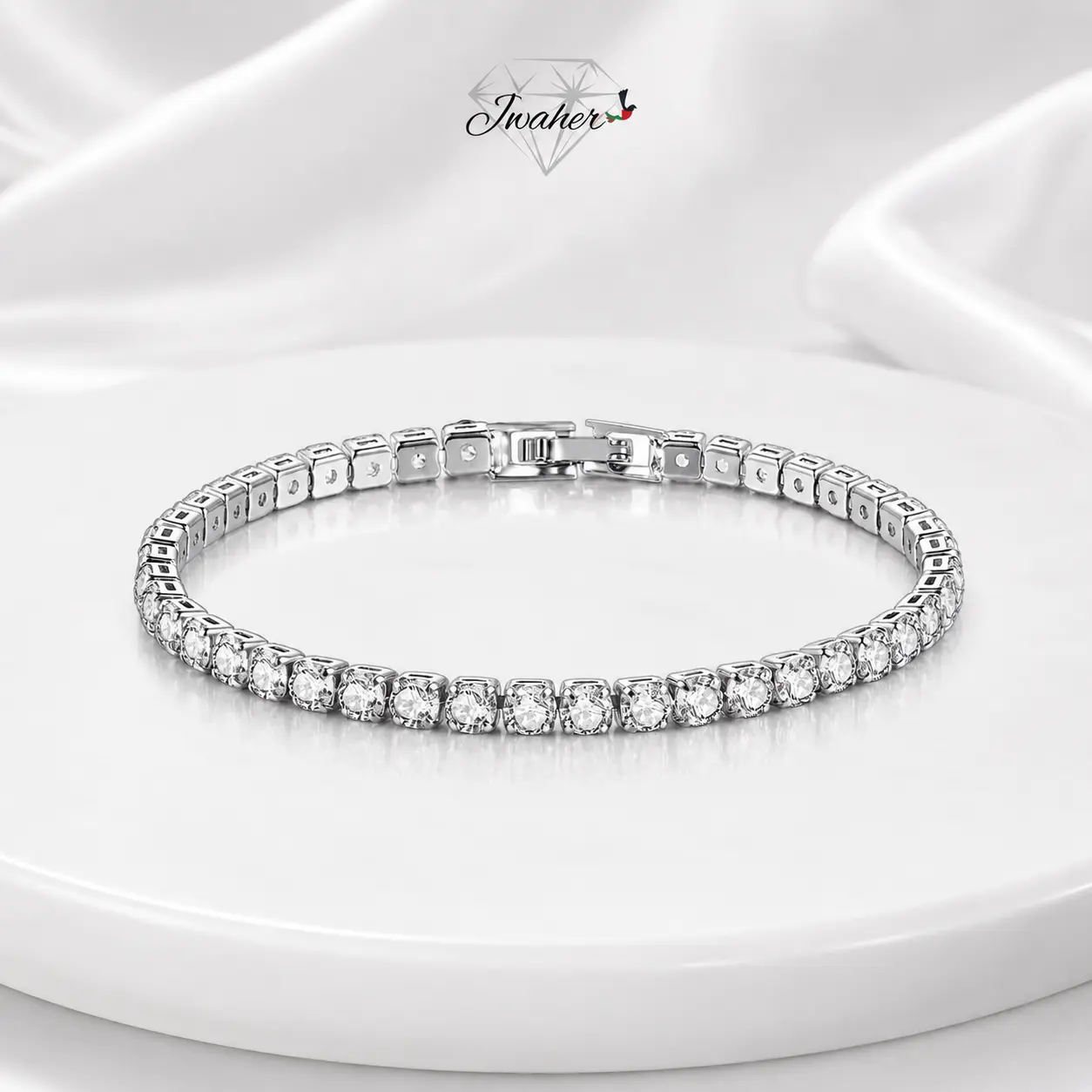 925 Sterling Silver Plated 2-Piece Tennis Jewelry Set - Necklace and Bracelet, Iced Silver Fashion Costume Accessory