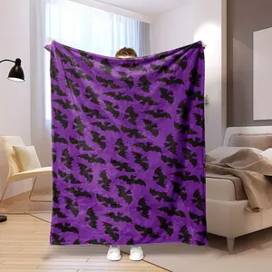 Comfortable Purple-Black Bat Pattern Flannel Blanket - Soft, Warm, Versatile for Sofa, Bed, Office, Camping and Travel - Perfect Four Seasons Gift, Purple-Black Bat Pattern Blanket, Fashionable Versatile Gif