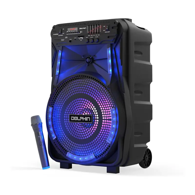 Bluetooth Party Speaker with Lights, Mic, Wheels – Rechargeable, Wireless Audio System for Events, DJs, Karaoke & Outdoors