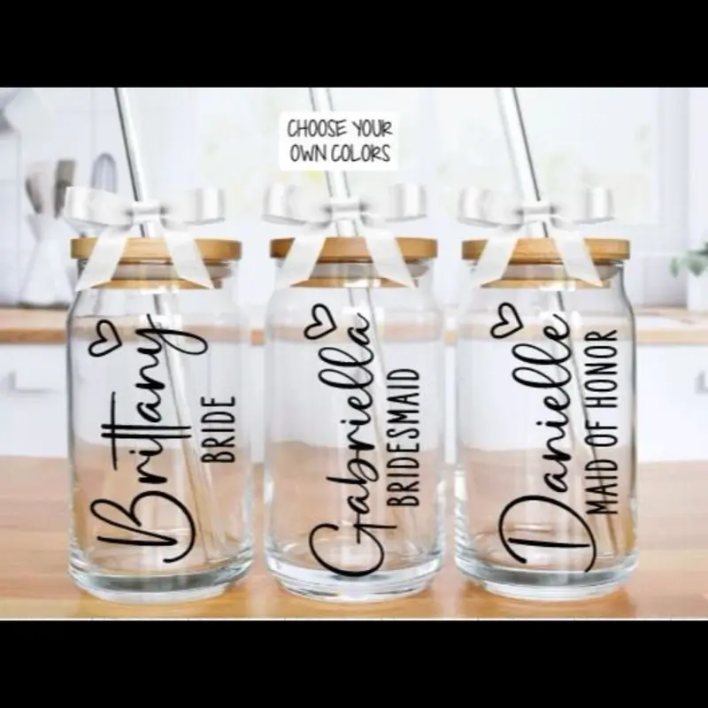 Personalized Bridal Party Glass Cups Personalized Bridal Party Glass Cups with Bamboo Lids & Custom Names – Bride Gift Idea Drinkware