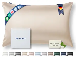 RENESSY Premium Silk Pillowcase 100% Organic Mulberry Silk, 22 Momme, Grade 6A - Oeko-Tex Certified in Germany - Luxury for Hair & Skin, 1 Piece (King Size 20x36 Inches, Champagne)