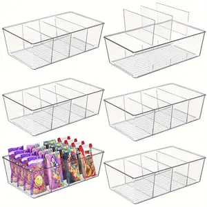 Transparent Plastic Snack Organizer Box with Three Dividers, Food Storage and Organization, Kitchen Drawer and Cabinet Organizer, Clear Storage Box
