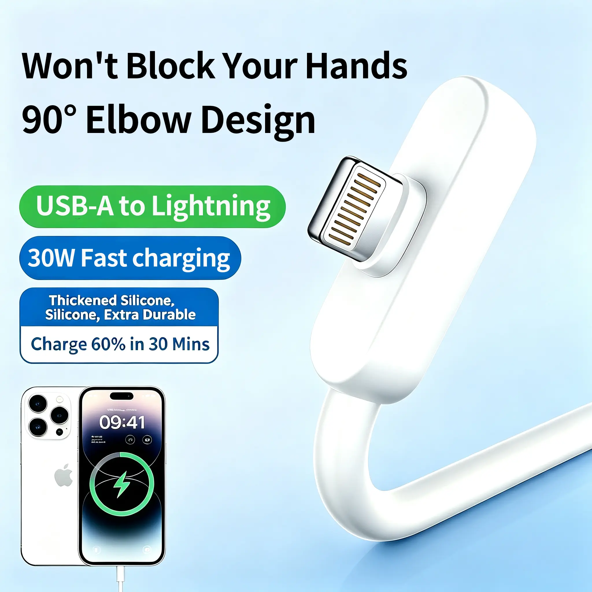 KAXOE Gaming Cable Won’t Block Your Hands,USB-A to Lightning cable,for iPhone 6-14 PLUS Pro Max,L-Shape Fast Charging Cable,90° Right-Angle Perfect for Gaming,Supports up to 30W PD Fast Charging,High Current Braided Cord,phone cables