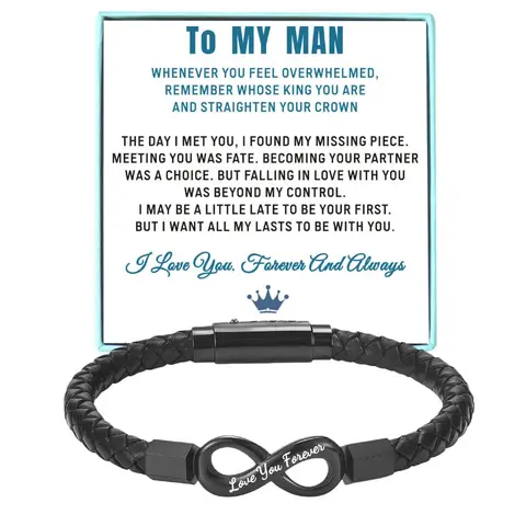 Black Braided Infinity Bracelet for Men - Engraved "Love You Forever", Mens Gifts, Romantic Occasion Gift for Boyfriend, Husband, Fiancé, Gifts For Boyfriend