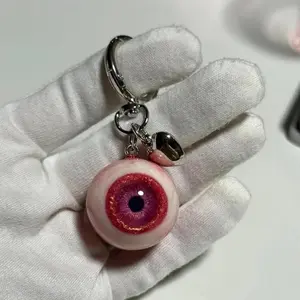 1 Piece/2 Pieces Gothic Devil Eye Resin Heart Halloween Keychain - Zinc Alloy Chain, Red and Black Eye Design, Durable Metal Ring, Suitable Women, Halloween Accessories, Halloween Decorations, Halloween Decorations, Halloween Accessories