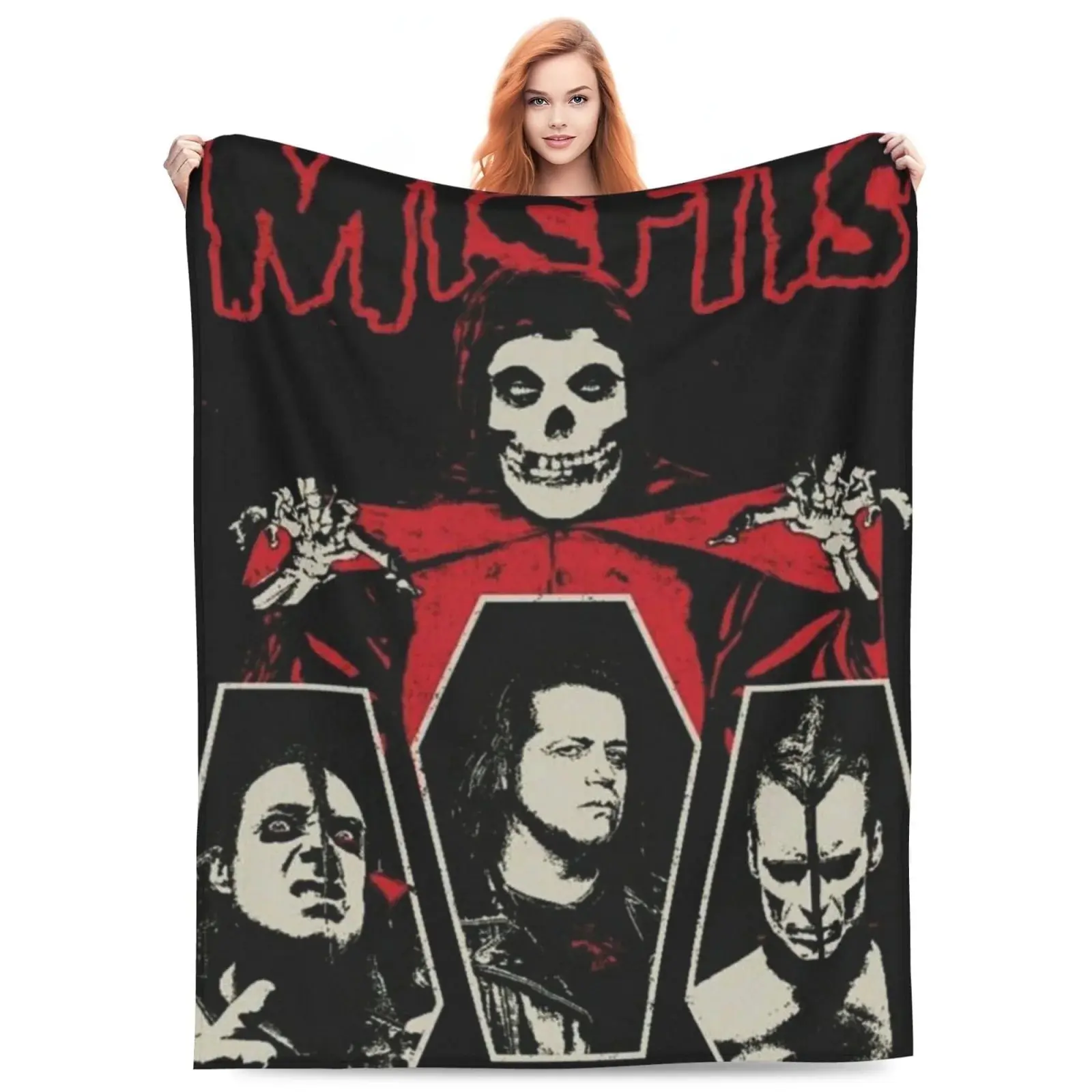 Misfits horror-themed printed flannel blanket, soft and warm, suitable for home décor, comfortable bedding, and an ideal holiday gift.