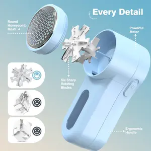 3W Electric Lint Shaver for Clothes, Rechargeable Fabric Fuzz Remover with 2 Heads, Blue