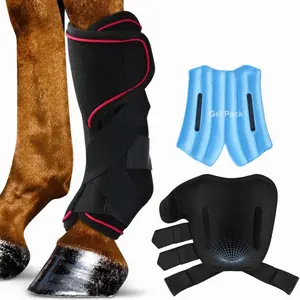 Atsuwell Reusable Horse Ice Boots with 3D Contoured Design for Comfort & Full Coverage Support for Pain Relief 14" Neoprene Sleeve with Secure Fastening Straps & Upgraded Reusable Cold Packs for Horses