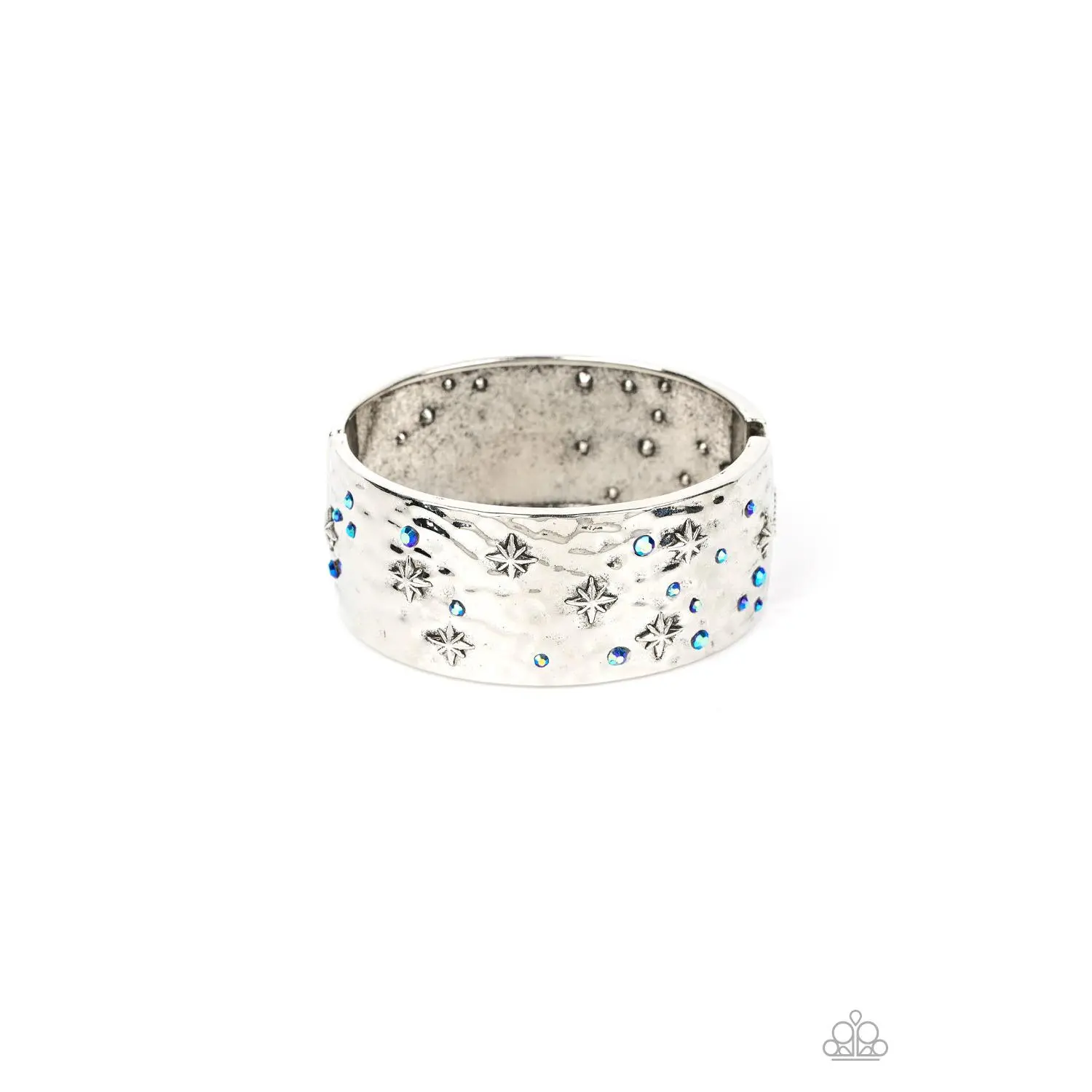 Across the Constellations - Blue Iridescent Rhinestone Star Silver Hinge Bracelet - Paparazzi