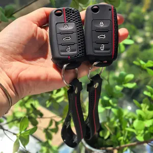 For VW, Seat, Skoda Key Fob Cover with Keychain Silicone All-Around Protection Key Case Holder Caps Shell, Car Key Protector for UP/passat/Touran/Polo/Golf/Jetta/caddy/Tiguan/Taos