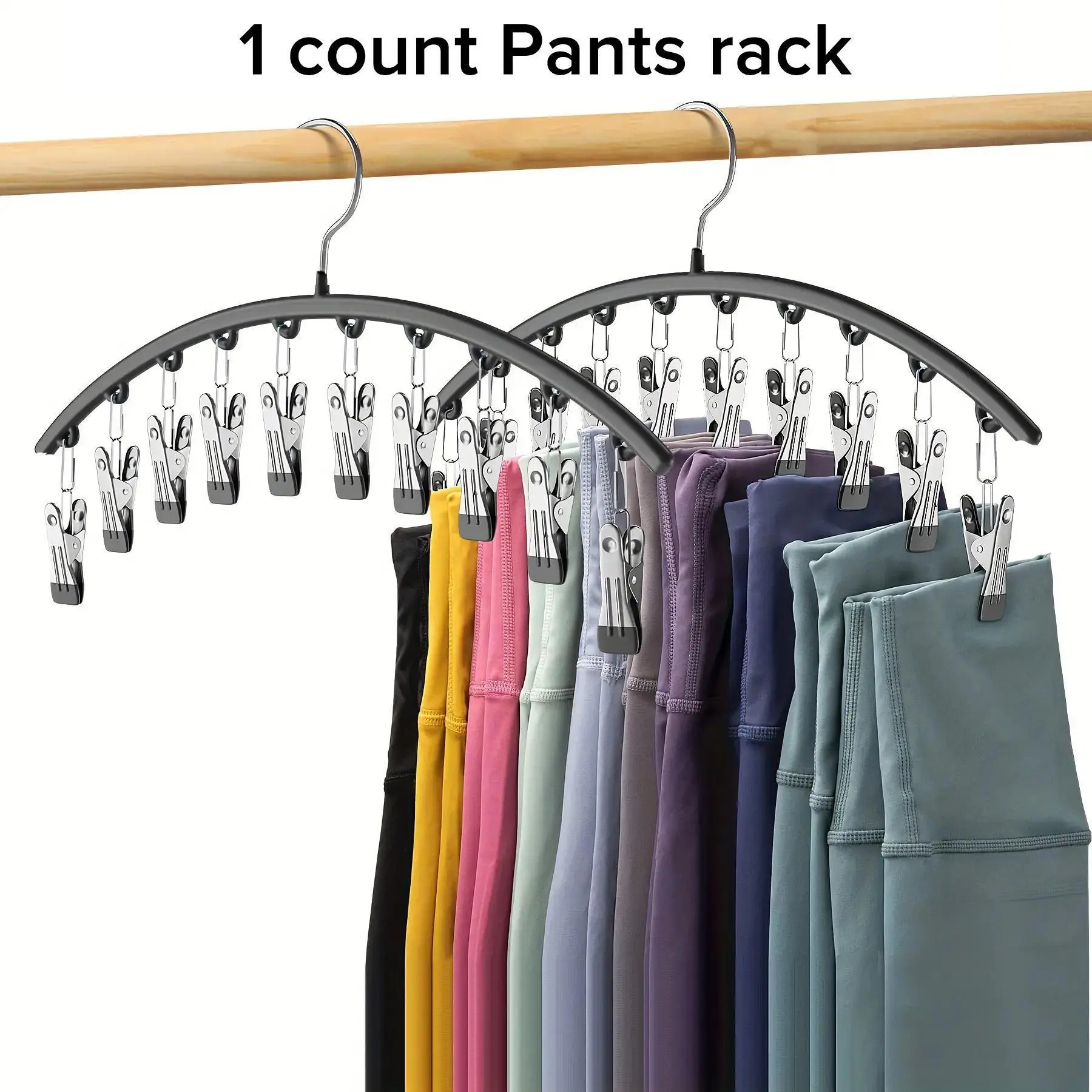 Stainless Steel Hanger with 10/15 Clips, 1 Count Multifunctional Space-saving Clothes Yoga Pants Hanger, Durable & Stylish Organizer for Wardrobe Dorm