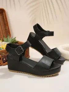 Women's Summer Fashion Platform Wedge Sandals, Plain PU Leather Upper, Rubber Sole, Comfortable High Heel Shoes, Versatile Slip-On Design