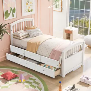 Standard Twin Solid Wood Platform Bed Frame with 6 Storage Drawers
