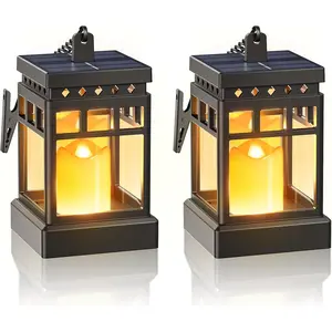 Solar Lanterns Outdoor , 2 Modes  Solar Lantern with LED Realistic Flickering Flameless Candle, Candles Lanterns Lights Decorative for Outside  Patio Yard Table Tree