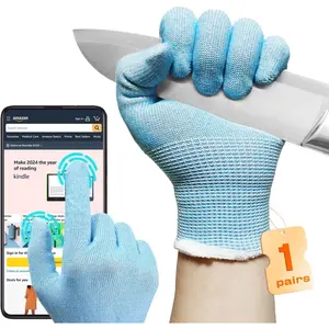JDL Cut Resistant Gloves with Screen, 3D-Stretch Fit,, Suitable For Oyster Shucking, Mandoline Slicing, Meat Cutting, Protection, Grey Large 2 Pack