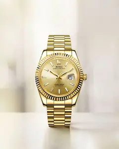 BUREI Mens Luxury Quartz Watch Analog Calendar Display Sapphire Crystal with Stainless Steel Case and Band