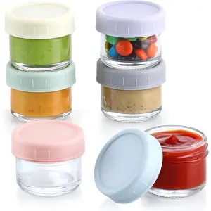 [6 Pack] Salad Dressing Container To Go, 1.7 oz Glass Small Condiment Container with Lids, Dipping Sauce Cups Set, Leakproof Reusable Sauce Containers for Lunch Box Work Trip.