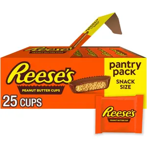 Milk Chocolate Peanut Butter Cups Snack Size Candy Individually Wrapped Sweet Snacks Pantry Pack 13.75oz Box 25 Pieces
