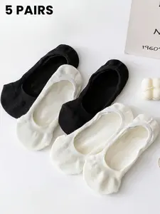 Women's Shallow Mouth Socks, Silicone Heel Lining, Breathable Knit, Invisible Socks, Elegant Style, All Seasons, Versatile Use