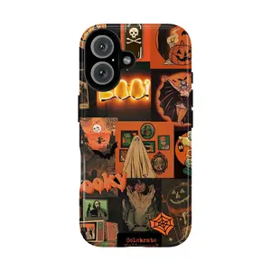 Whimsical Autumn Halloween Phone Case – Cute Pumpkins, Leaves & Ghosts Collage – Compatible with iPhone 7–16, Samsung Galaxy S21–S24, Google Pixel – Spooky Cute Protective Cover Gift for Her