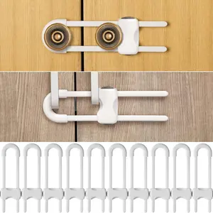 10 Pieces Cabinet Locks for Babies, U-Shaped Proofing Drawers Safety Child Locks Adjustable, Easy to Use Childproof Latch for Knob Handle on Kitchen Door Storage Cupboard Closet (White)