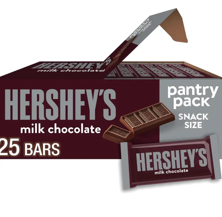 HERSHEY'S Milk Chocolate Snack Size, Candy Bars, 11.25 oz (25 Pieces)