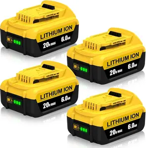 4 Pack 6.0Ah Replacement for Dewalt 20V Battery Lithium ion MAX DCB206 DCB200 DCB205  DCD/DCF/DCG/DCS Series