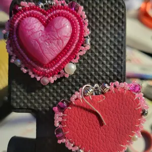 Hot Pink Glass Heart Earrings