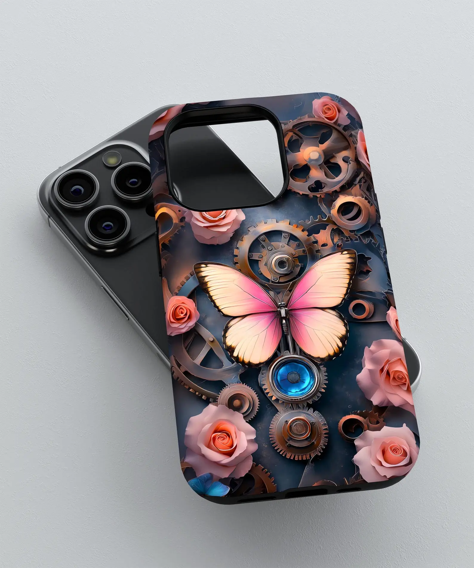 Intricate Gears & Floral Steampunk Butterfly Phone Case  - Case for iPhone 8, X, 11, 12, 13, 14, 15, 16