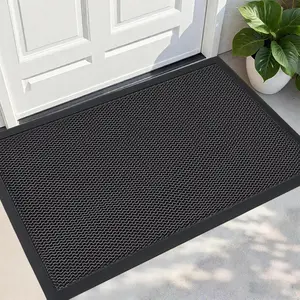 Front Door Mat Indoor Outdoor Entrance, Sturdy Natural Rubber Doormat, Resists Dirt and Absorbent, Low Profile Welcome Mat for Outdoor Entry, 17x30, Grey