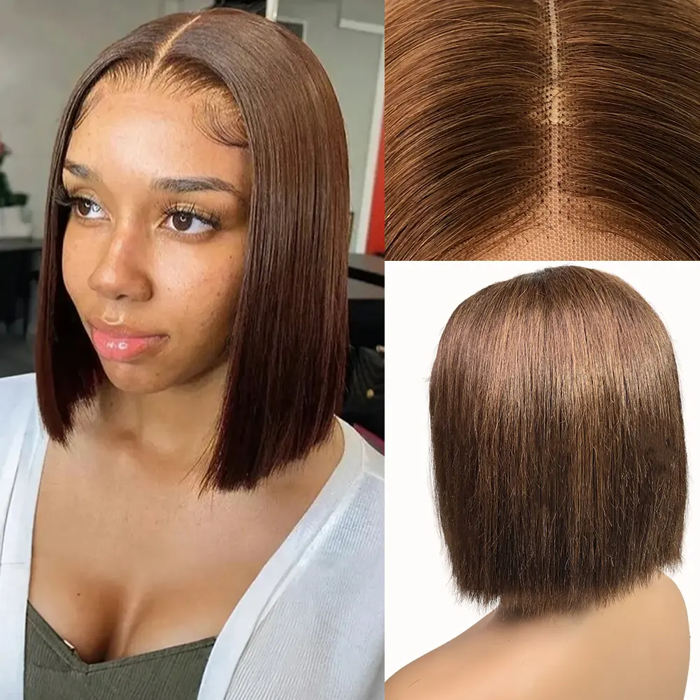 Women's 6-in Human Hair Lace Front Bob Wig - Glueless Straight Bob Cut, Natural Middle Part, Beginner-Friendly Wear & Go Human Wig, Human Wigs