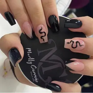 Snake Pattern Fake Nails with Nail File & Tape, 24pcs/set Ballerina Shaped Press on Nails for Women & Girls DIY Nail Art, Elegant Stick on Nails Kit, Nail Decoration, Nail Accessories
